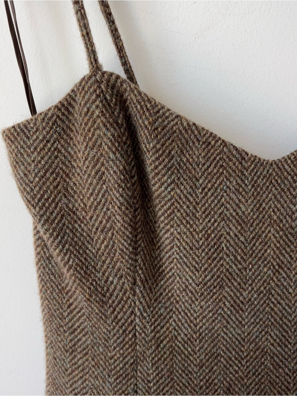 Vintage Ralph Lauren 100% Wool Herringbone Tweed Slip Dress Size 2 Blue Label - Picture 3 of 14